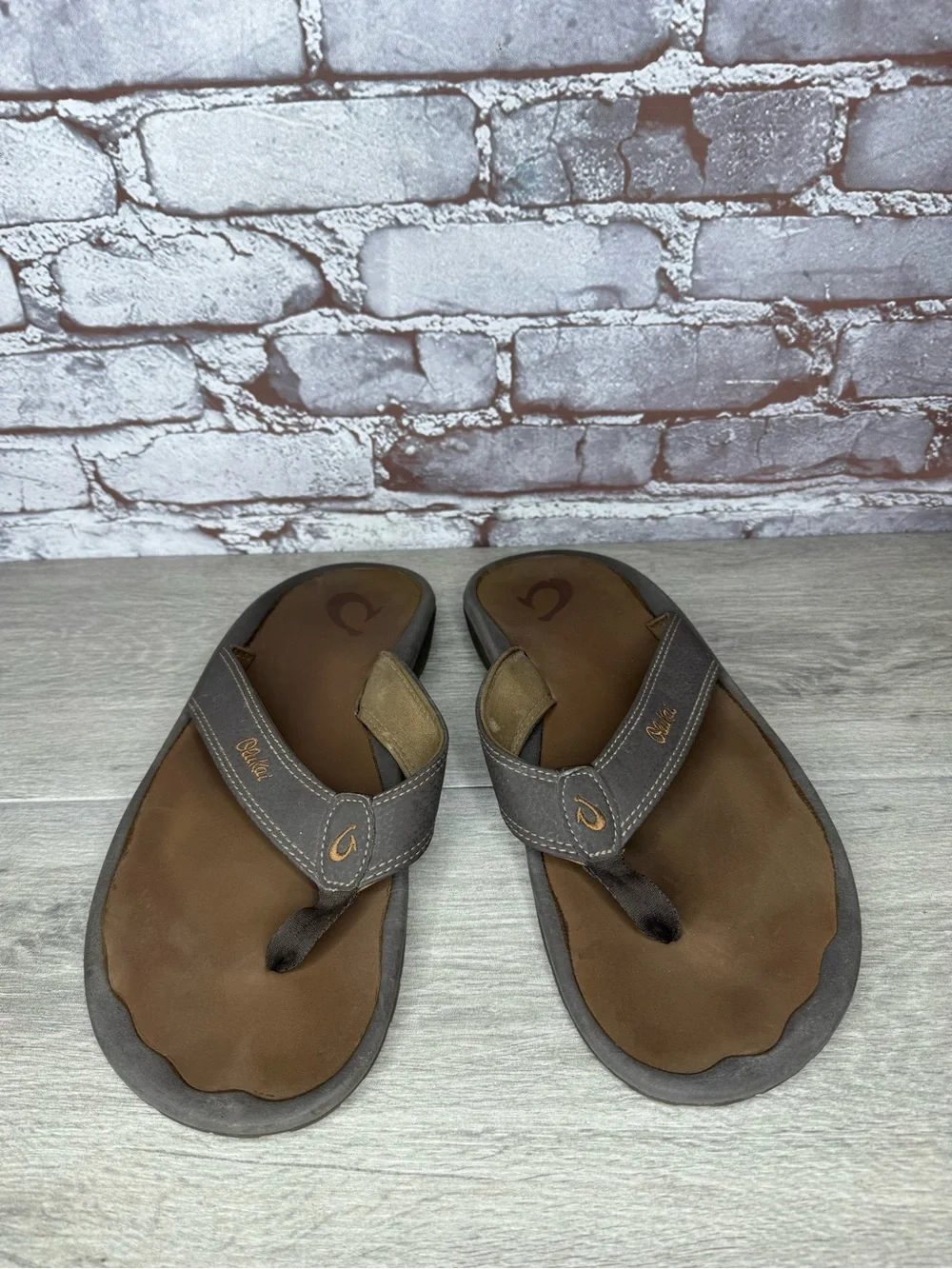 Olukai Ohana Brown Synthetic Beach Flip Flops Sandals Men Sz 12M US/46EU